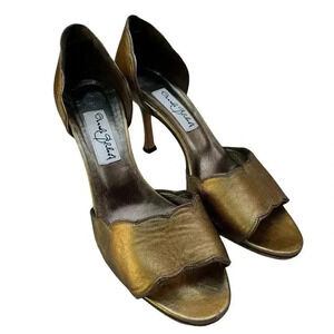 Manolo Blahnik Bronze Metallic Open Toe D'Orsay Heels Signature 38.5‎ EU 8.5 US